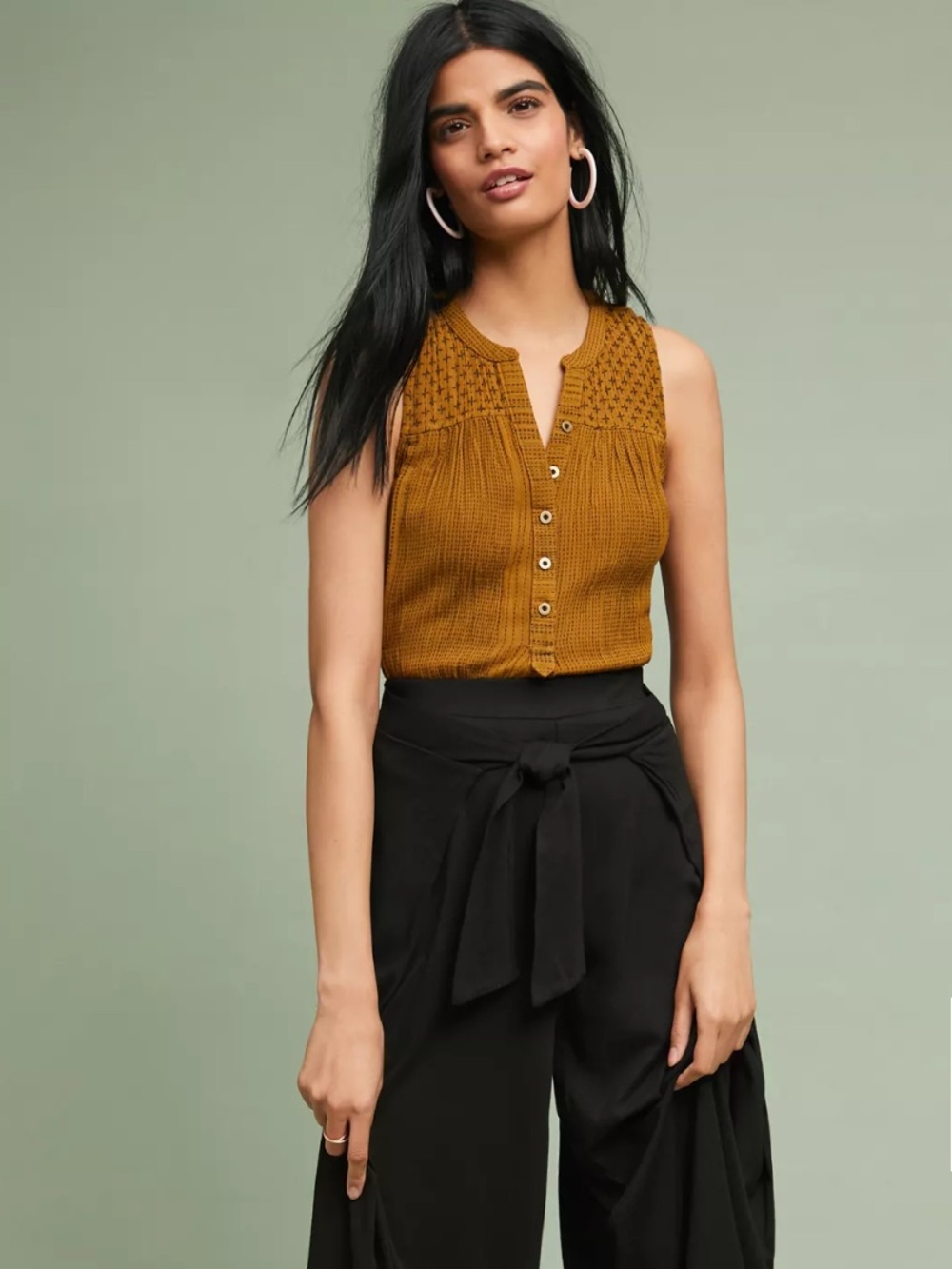 Anthropologie Akemi + Kin Marais Swing Tank Top Bronze Gauze Sleeveless Earthy